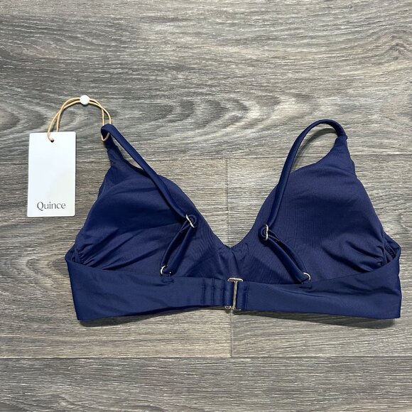NWT Quince Small Italian Adjustable V Neck Bikini High Leg Cheeky Bottom Navy - Picture 7 of 8